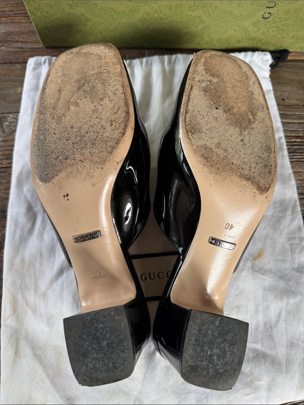 Gucci black patent leather heeled horse bit slides w/box & dusty size 40/9 - Picture 6 of 14